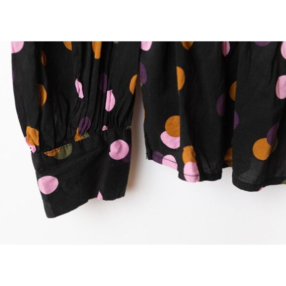 Who What Wear Blouse Button-Up Black Gold Polka Dot Career Top Women's M - Picture 4 of 6